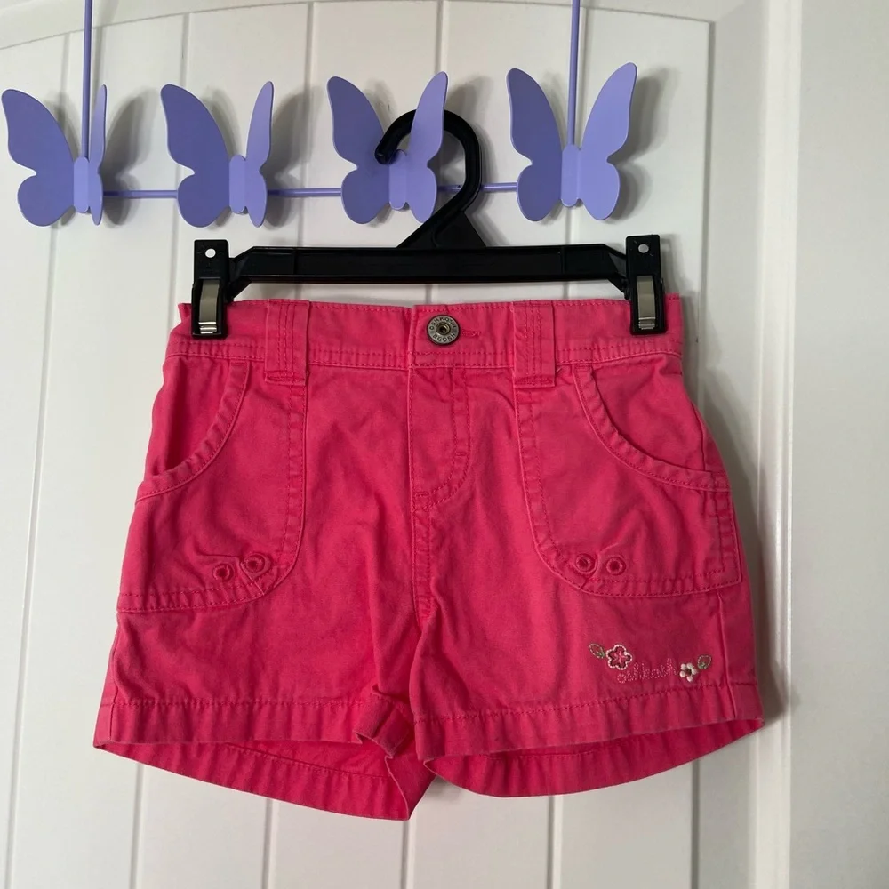 EUC Oshkosh‎ B’gosh toddler girl’s pink floral embroidered elastic summer shorts
